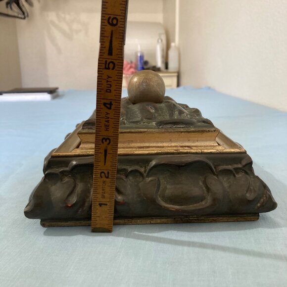 Victorian Style Decorative Box With Embossed Design And Gold Accents - Picture 10 of 10